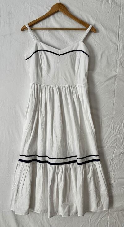 J.CREW Dresses & Skirts - J Crew Corset Midi Dress Women’s 6 White Cotton Contrast Trim Spaghetti Straps